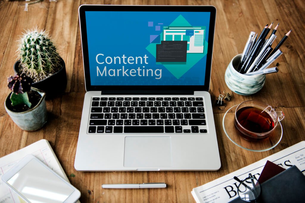Content marketing strategy and laptop work