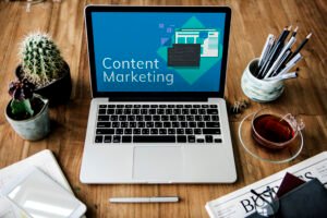 Content marketing strategy and laptop work
